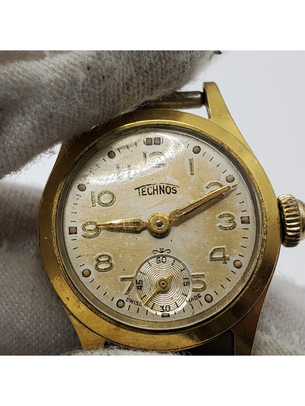 Vintage Technos Gold Filled 20 Microns Sub Dial Mechanical Watch Women Running - Picture 9 of 12